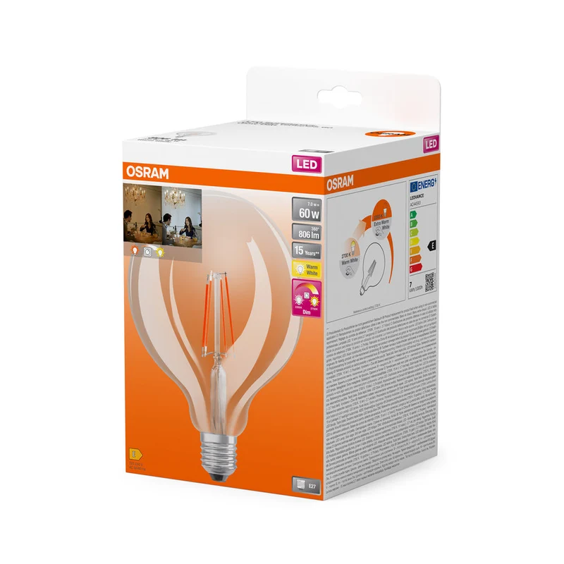 Lampe LED OSRAM SUPERSTAR CLASSIC GLOBE GLOWdim 7W 822…827 E27, 806 lm, 2200…2700 K, Blanc chaud réglable