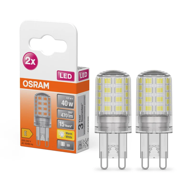 Lampe LED OSRAM PIN G9 4,2 W 827 Clear G9, 470 lm, 2700 K, blanc chaud, lot de 2