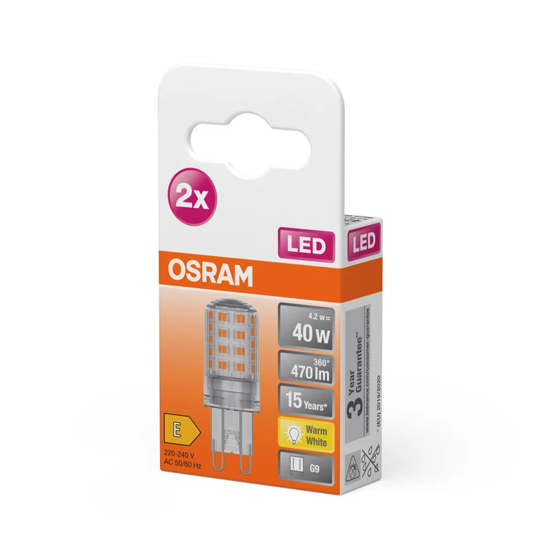 Lampe LED OSRAM PIN G9 4,2 W 827 Clear G9, 470 lm, 2700 K, blanc chaud, lot de 2