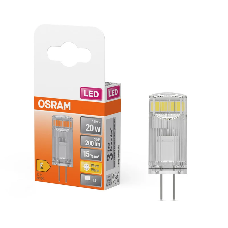 Lampe LED OSRAM à culot à broches PIN 12 V 1,5 W 827 Clear G4, 200 lm, 2700 K, blanc chaud