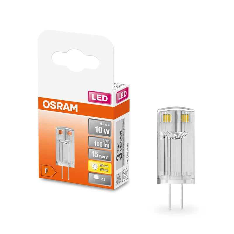Lampe LED OSRAM à culot à broches PIN 12 V 0,9 W 827 Clear G4, 100 lm, 2700 K, blanc chaud