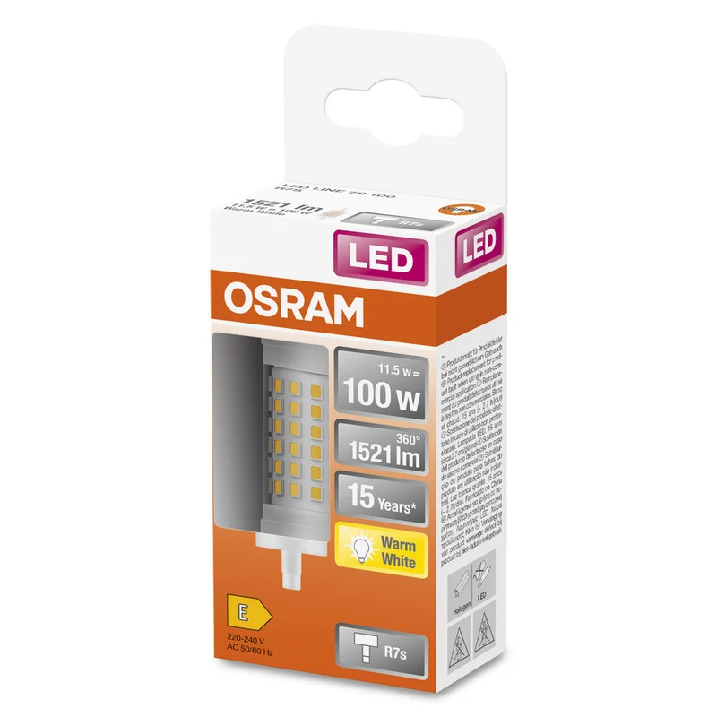 Lampe LED OSRAM LED LINE R7S 11,5 W 827 Clear R7s, 1521 lm, 2700 K, blanc chaud