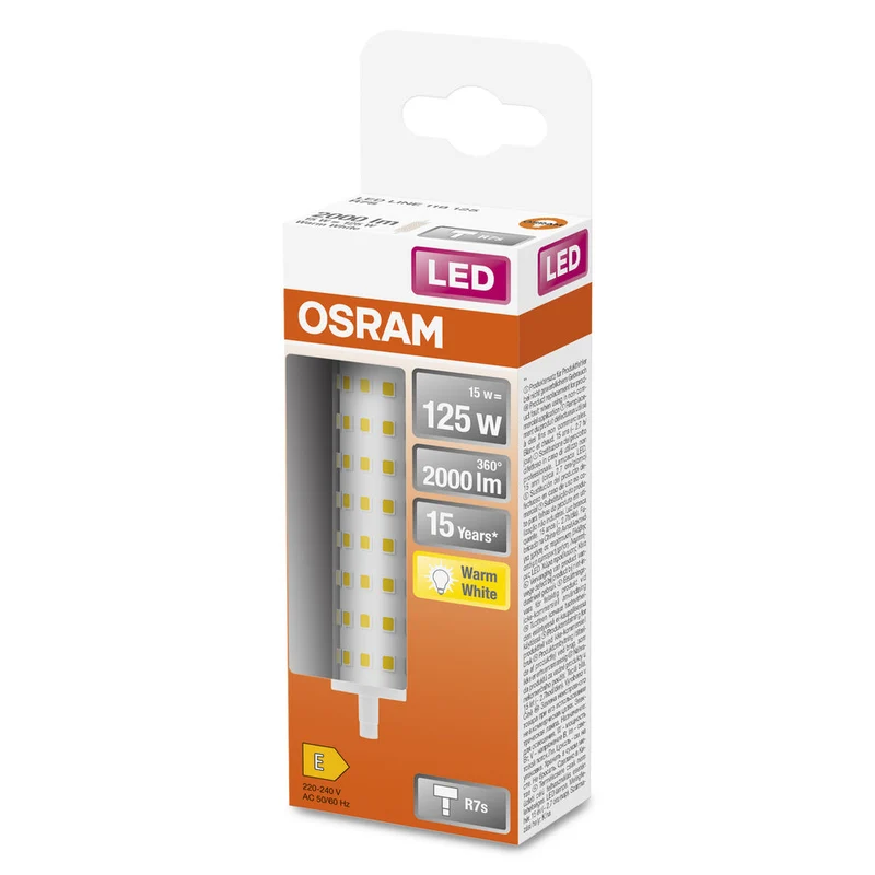 Lampe LED OSRAM LED LINE R7S 15W 827 Clear R7s, 2000 lm, 2700 K, blanc chaud