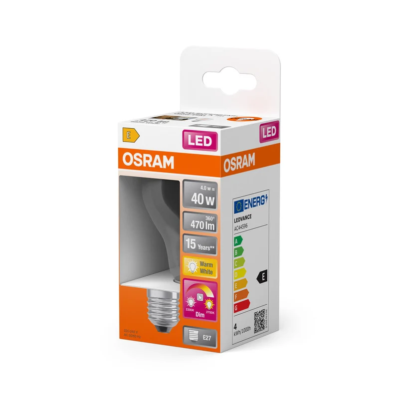 Lampe LED OSRAM CLASSIC A GLOWdim 4 W 822…827 E27, 470 lm, 2 200…2 700 K, blanc chaud réglable