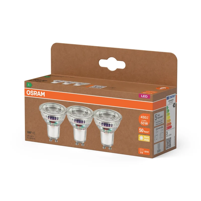 Lampe LED réflecteur OSRAM Energy Class, 2,5 W, 450 lm, GU10, blanc chaud