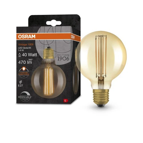 Lampe LED OSRAM Vintage 1906, teinte dorée, 5,8 W, 470 lm, blanc chaud, E27