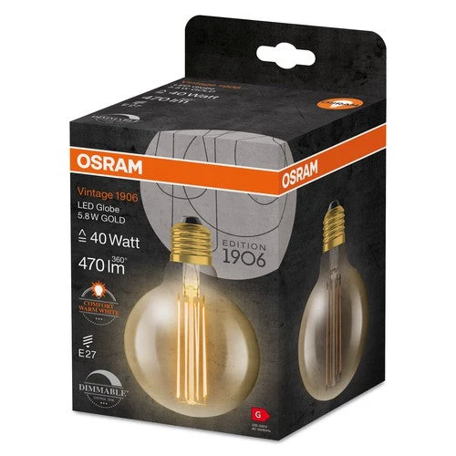 Lampe LED OSRAM Vintage 1906, teinte dorée, 5,8 W, 470 lm, blanc chaud, E27