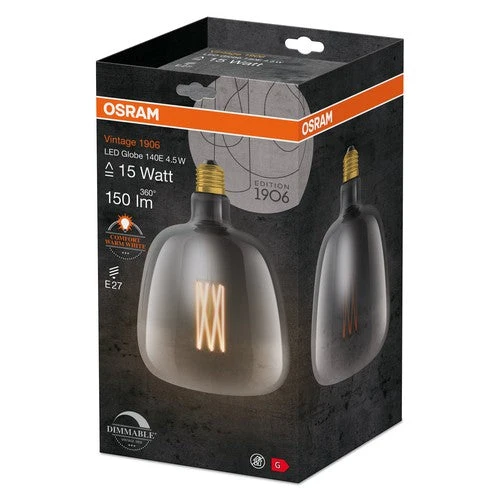 Lampe LED OSRAM Vintage 1906, teinte fumée, 4,5 W, 150 lm, blanc chaud, E27