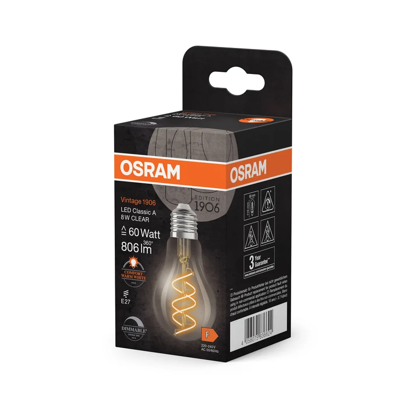 OSRAM Vintage 1906 Classique LED-Lampe Clair, 8W, 806lm, E27, Confort blanc chaud