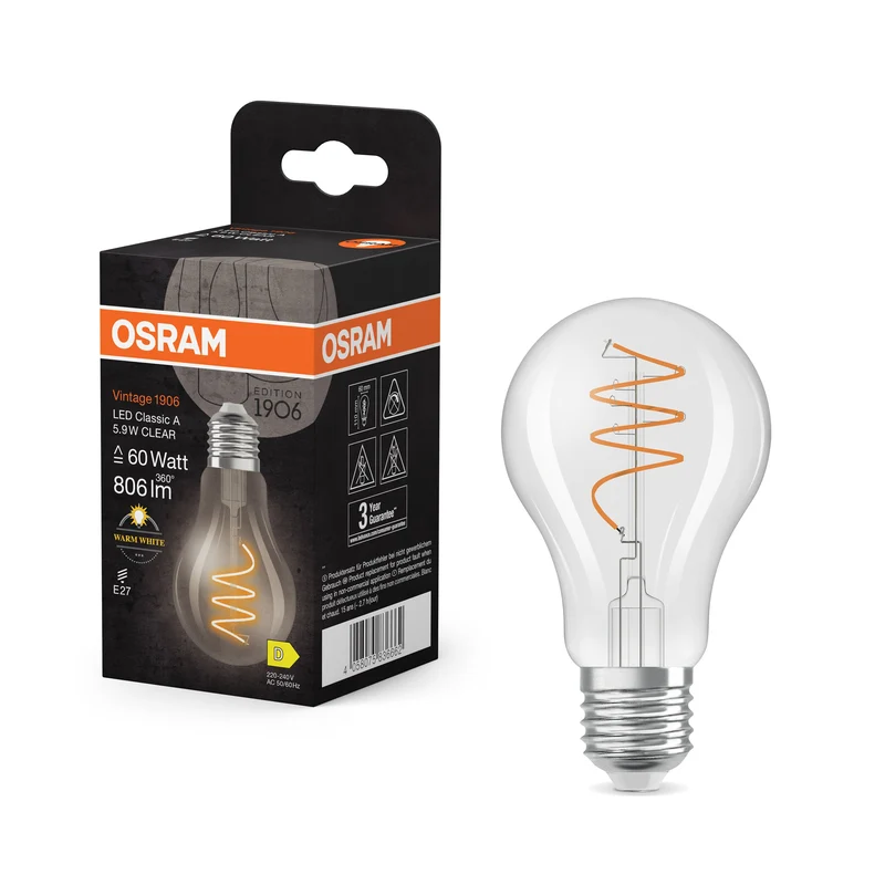 OSRAM Vintage 1906 Classique LED-Lampe Clair, 5.9W, 806lm, E27, Blanc chaud
