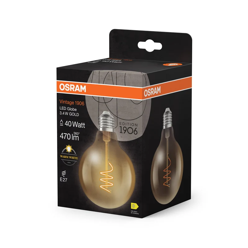 OSRAM Vintage 1906 Globe LED-Lampe Or, 3.4W, 470lm, E27, Blanc chaud