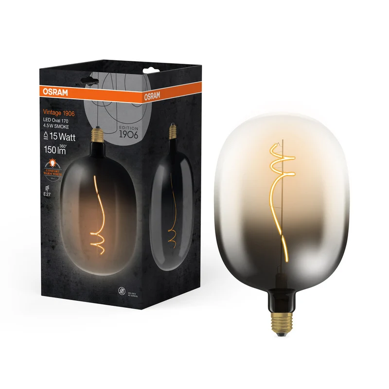 OSRAM Vintage 1906® LED GRANDE LAMPE DÉCORATIVE Ovale LED-Lampe Fumé, 4.5W, 150lm, Blanc chaud confortable, E27
