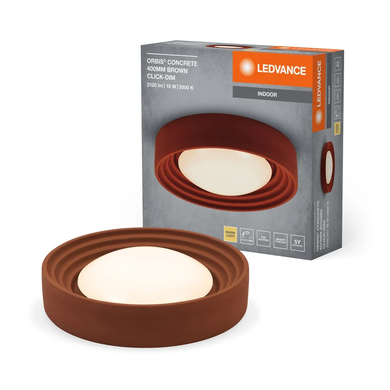 LEDVANCE ORBIS Plafonnier en béton, dimmable Click-DIM, 400mm 18W 1500lm marron