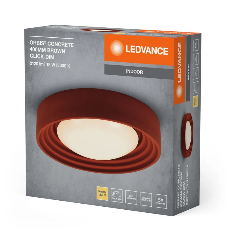 LEDVANCE ORBIS Plafonnier en béton, dimmable Click-DIM, 400mm 18W 1500lm marron