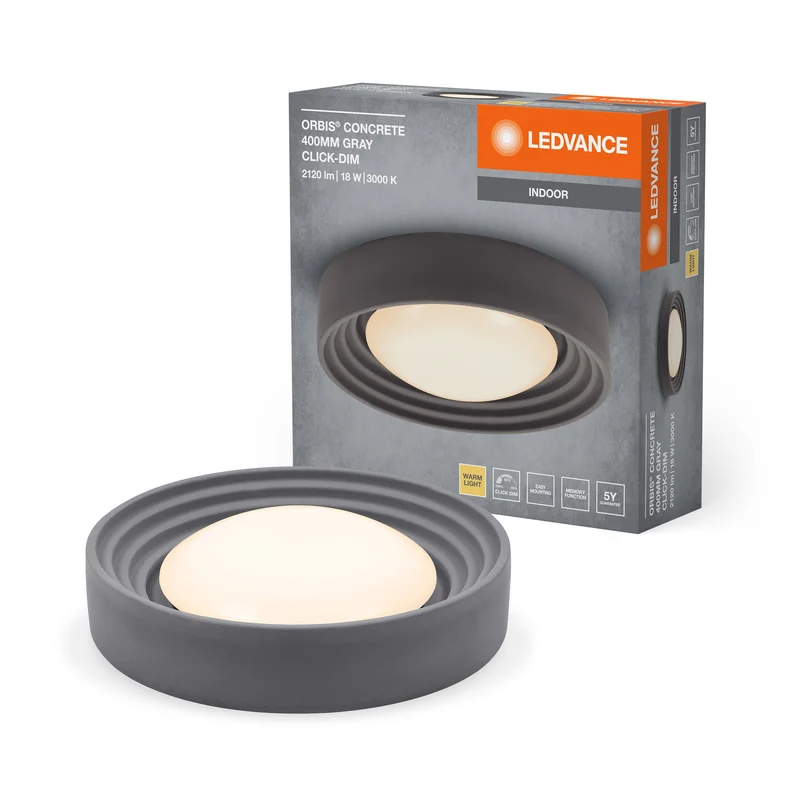 LEDVANCE ORBIS Plafonnier en béton 400mm 18W 1500lm gris