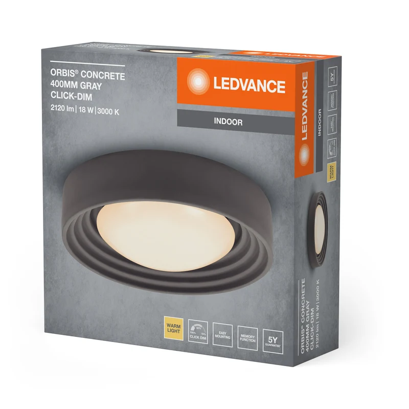 LEDVANCE ORBIS Plafonnier en béton 400mm 18W 1500lm gris