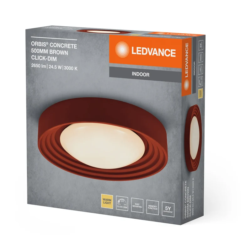 LEDVANCE ORBIS Plafonnier en béton 500mm 24,5W marron