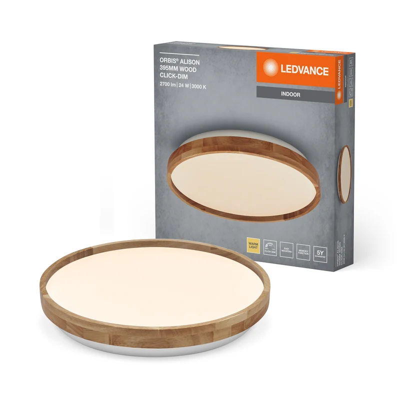 LEDVANCE ORBIS Alison plafonnier 24W dimmable Click-DIM 395mm décor bois