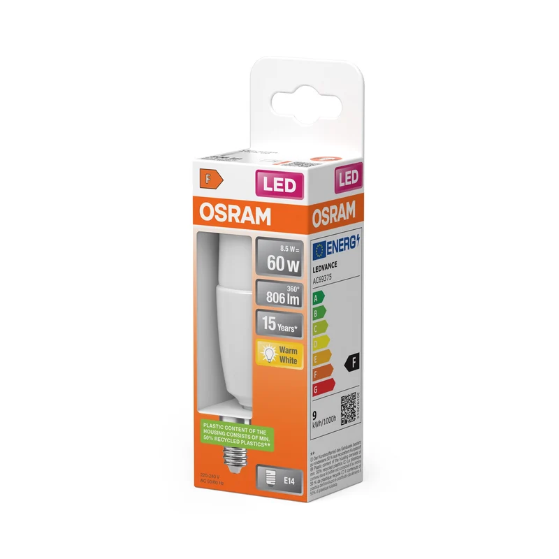 Lampe LED OSRAM LED STAR STICK 8,5W 827 Givrée E14, 806 lm, 2700 K, blanc chaud