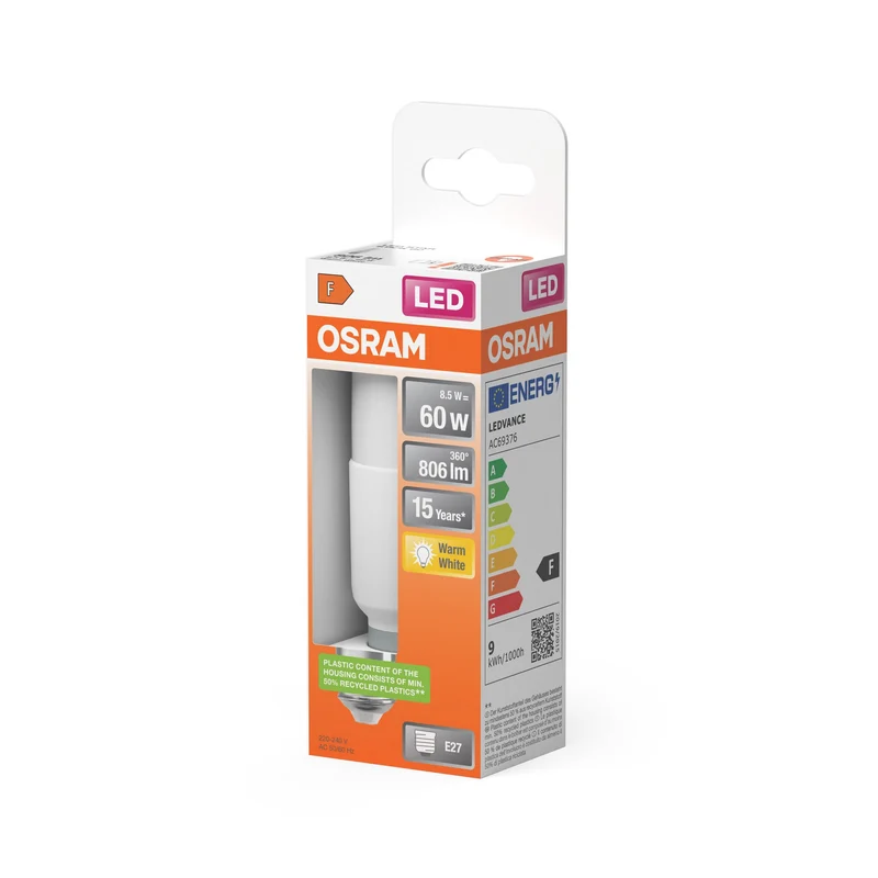 Lampe LED OSRAM LED STAR STICK 8,5W 827 Givrée E27 Blanc chaud, 806 lm, 2700 K, Blanc chaud