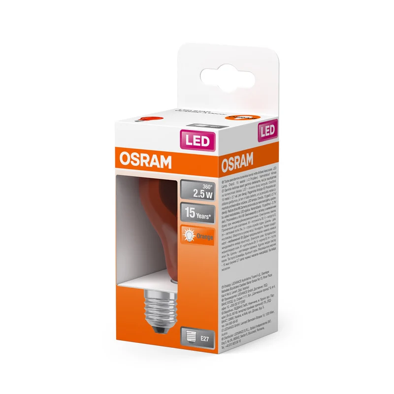 Lampe LED OSRAM LED STAR DÉCOR CLASSIC A 2,5W 515 Orange E27, 160 lm, 1500 K, Orange