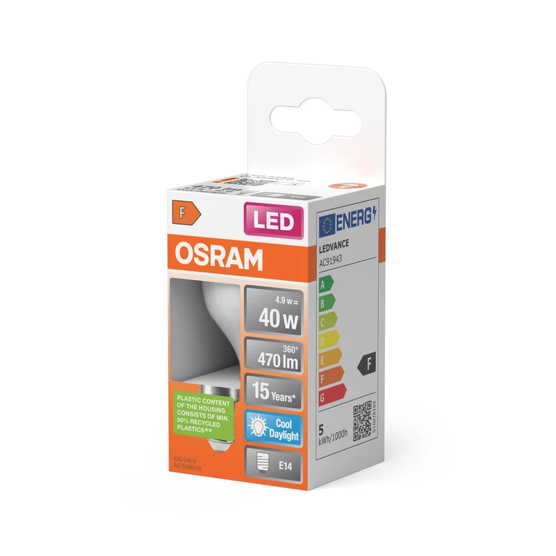 Lampe LED OSRAM LED STAR CLASSIC P 4,9W 865 Frosted E14, 470 lm, 6500 K, Lumière du jour froide