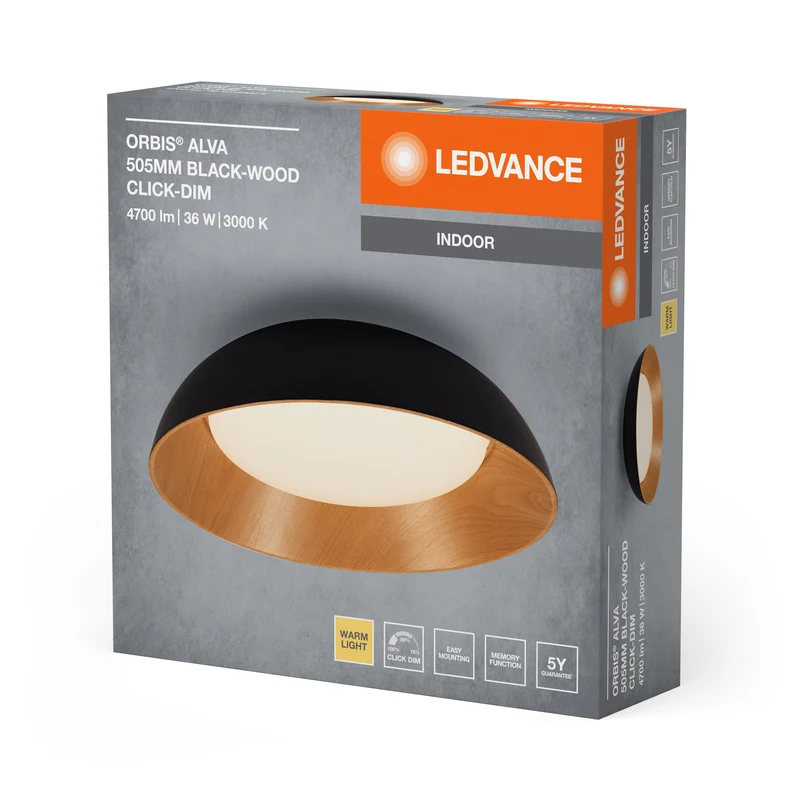 LEDVANCE ORBIS Alva plafonnier 36W 505mm noir/bois