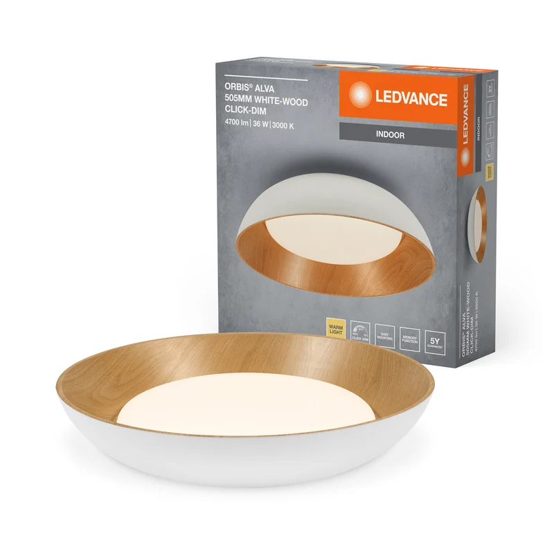 LEDVANCE ORBIS Alva plafonnier 36W 505mm blanc/bois