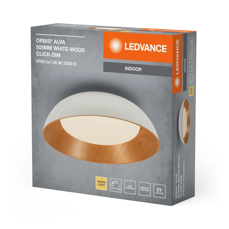 LEDVANCE ORBIS Alva plafonnier 36W 505mm blanc/bois