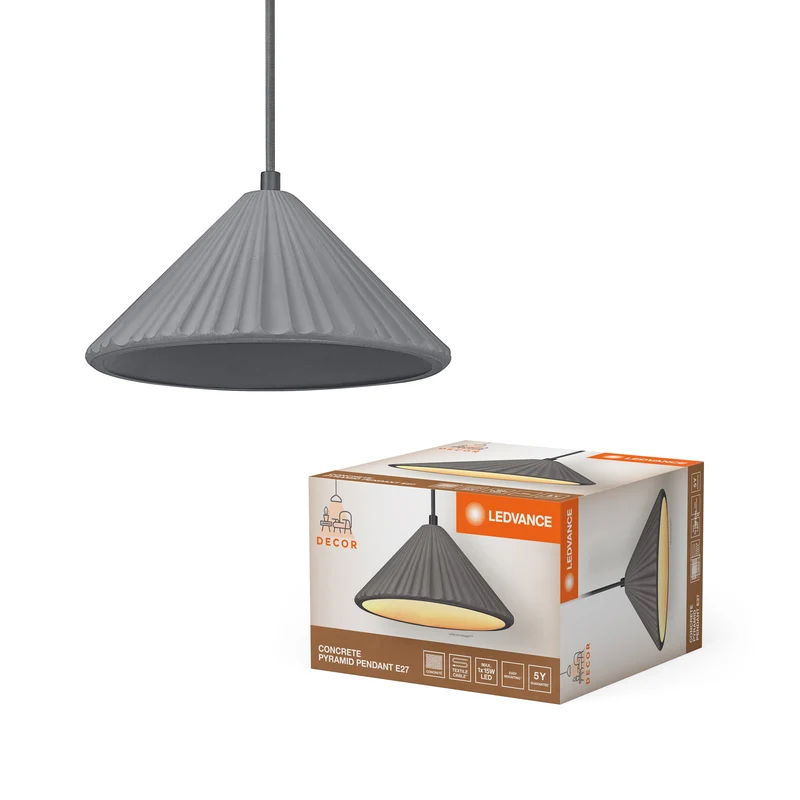 LEDVANCE DECOR Concrete Pyramid suspension en béton, E27, 250 mm