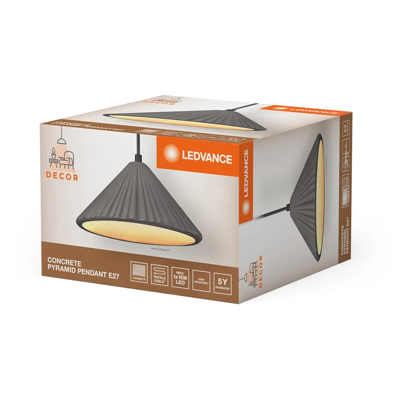 LEDVANCE DECOR Concrete Pyramid suspension en béton, E27, 250 mm