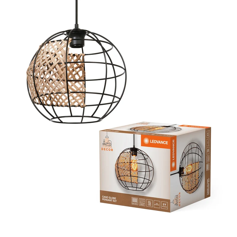LEDVANCE DECOR Suspension Cage Globe, noir/marron, E27
