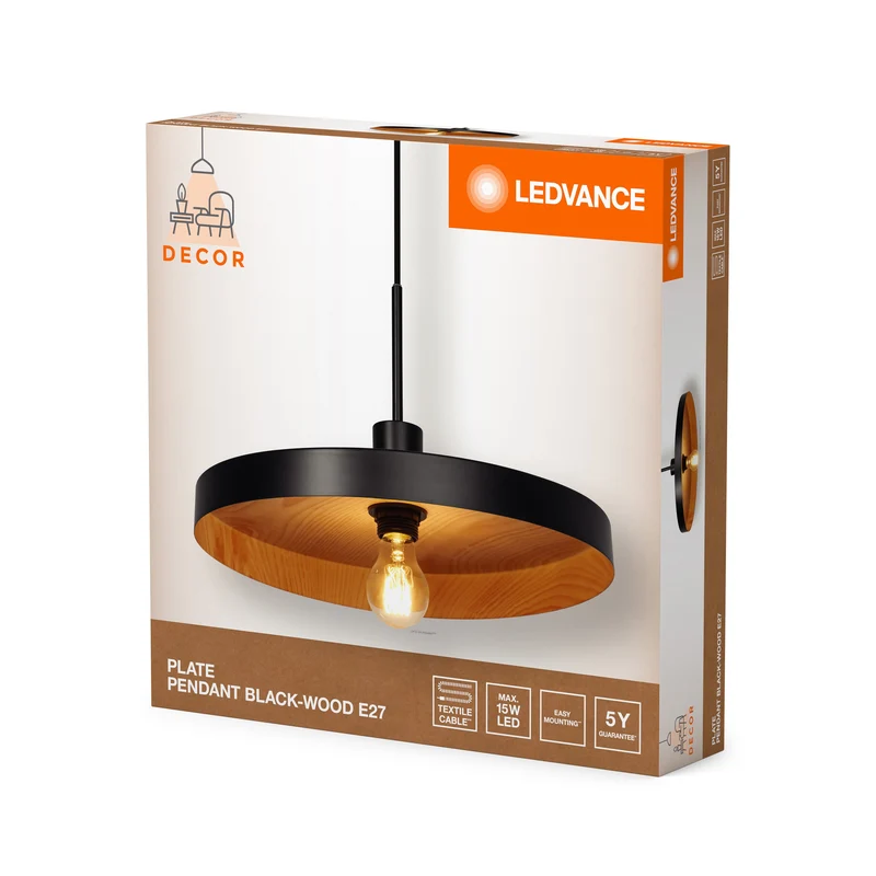 LEDVANCE DECOR Suspension Plaque E27 Suspension Noir Bois LEDVANCE DECOR