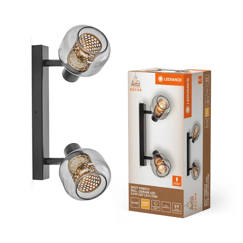 LEDVANCE DECOR Spot Firefly plafonnier, lampe OSRAM incluse, noir, 2 x 2,8W, E14