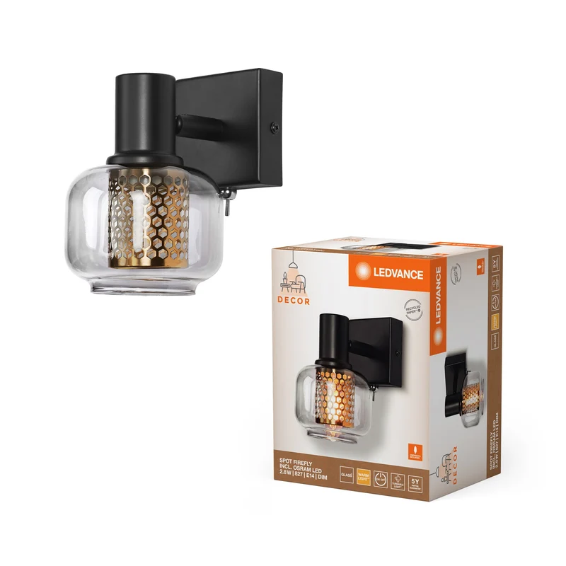 LEDVANCE DECOR Spot Firefly Applique murale, lampe OSRAM incluse, noir, 1 x 2.8W, E14