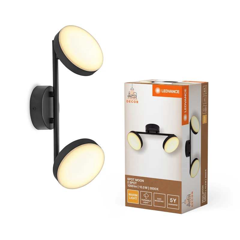 LEDVANCE DECOR Spot Moon plafonnier noir, 2 spots, 10.5W