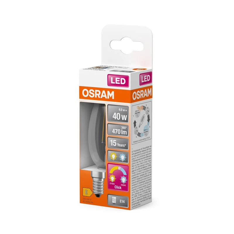 OSRAM LED RELAX et ACTIVE CLASSIC B, lampe LED, 4W, 2700-4000K, Click CCT, E14