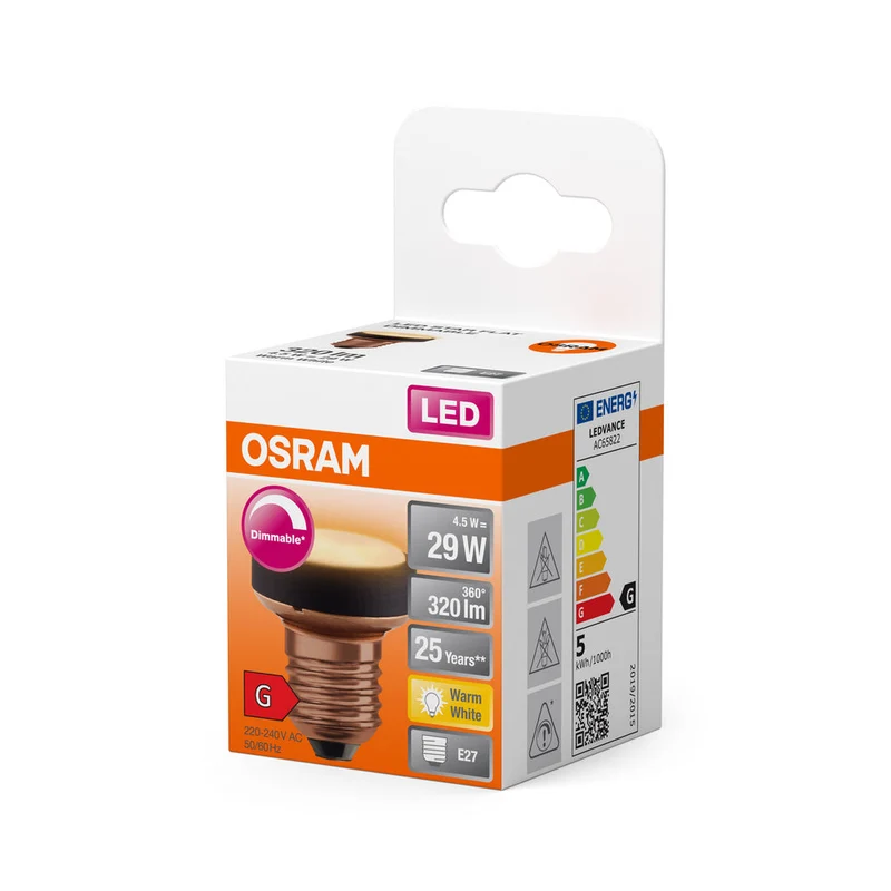 OSRAM LAMPE LED PLATE Lampe design LED ultracompacte, dimmable, 2700K, 3.5W, Mat, E27, Blanc chaud
