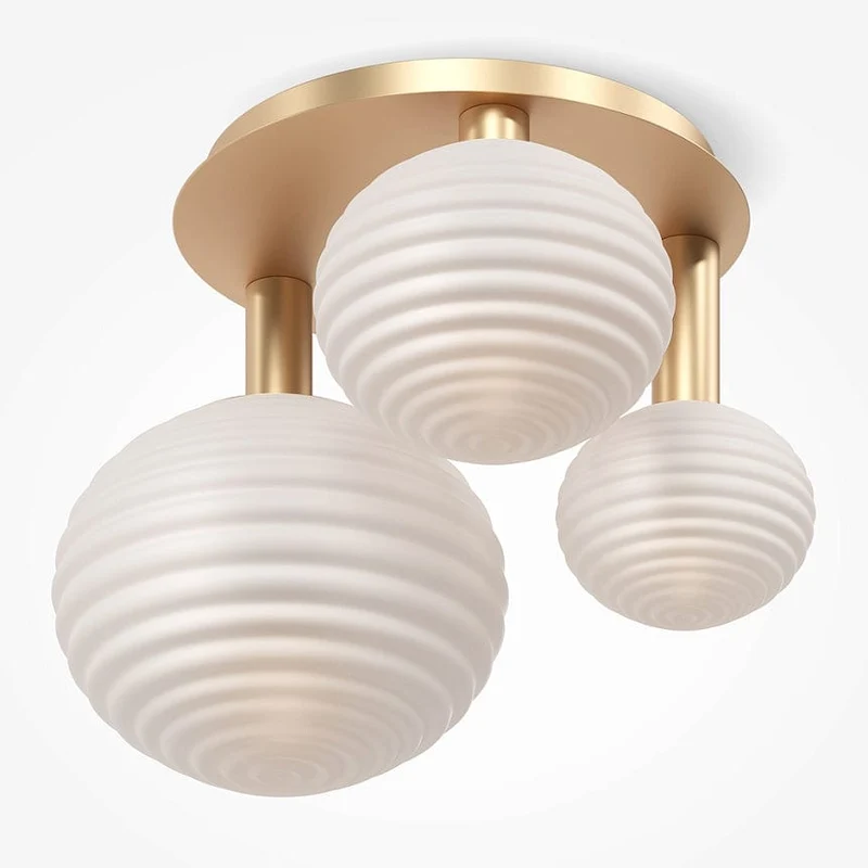 Plafonnier Verre Blanc Laiton Salon