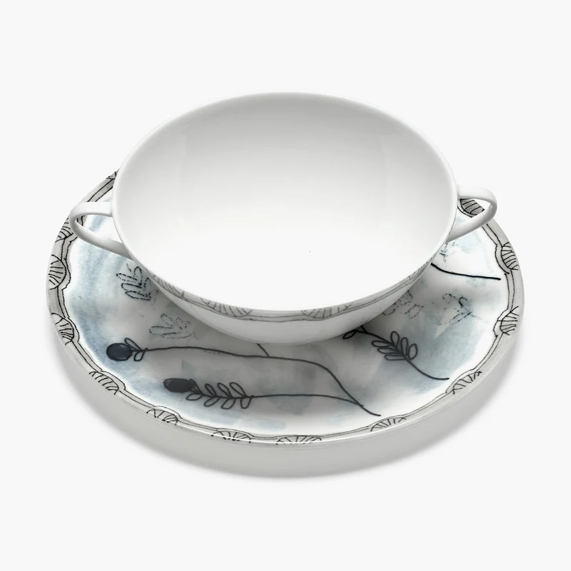 Serax Midnight Flowers Soup Bowl with Saucer