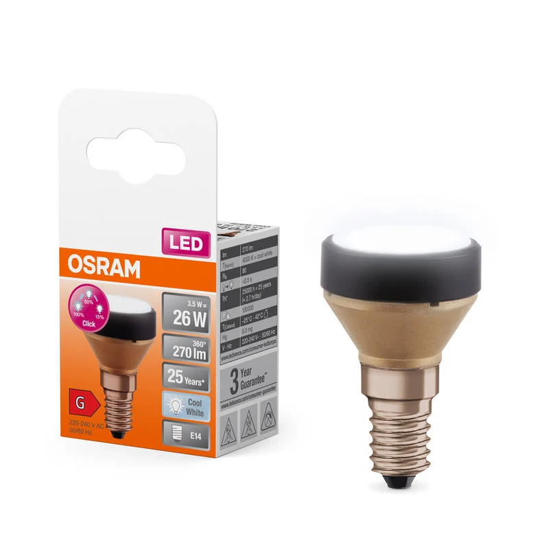 OSRAM LAMPE LED PLATE Lampe design ultracompatte, gradation 3 niveaux, 4000K, 3.5W, mat, E14, blanc froid