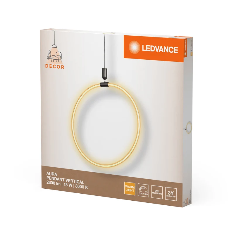 LEDVANCE DECOR Aura Suspension Verticale, 18W, 3000K, 2000lm, Click DIM