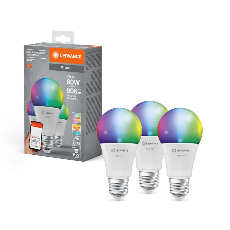 LEDVANCE WIFI SMART+ lampe LED, givrée, RVB, 9W, 806lm, E27, pack de 3