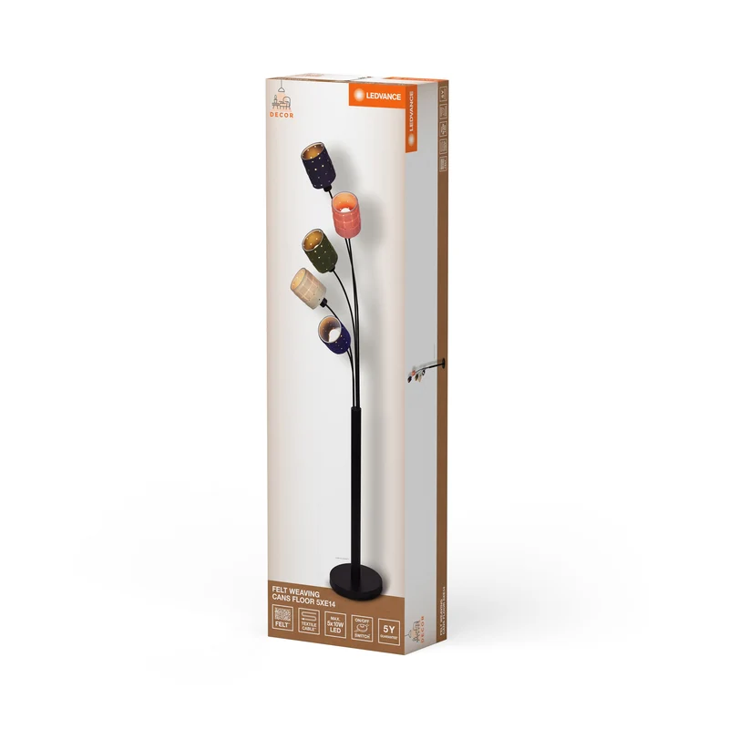 LEDVANCE LAMPE SUR PIED 5 FLAMMES Décor Tissage en Feutre Cans, E14