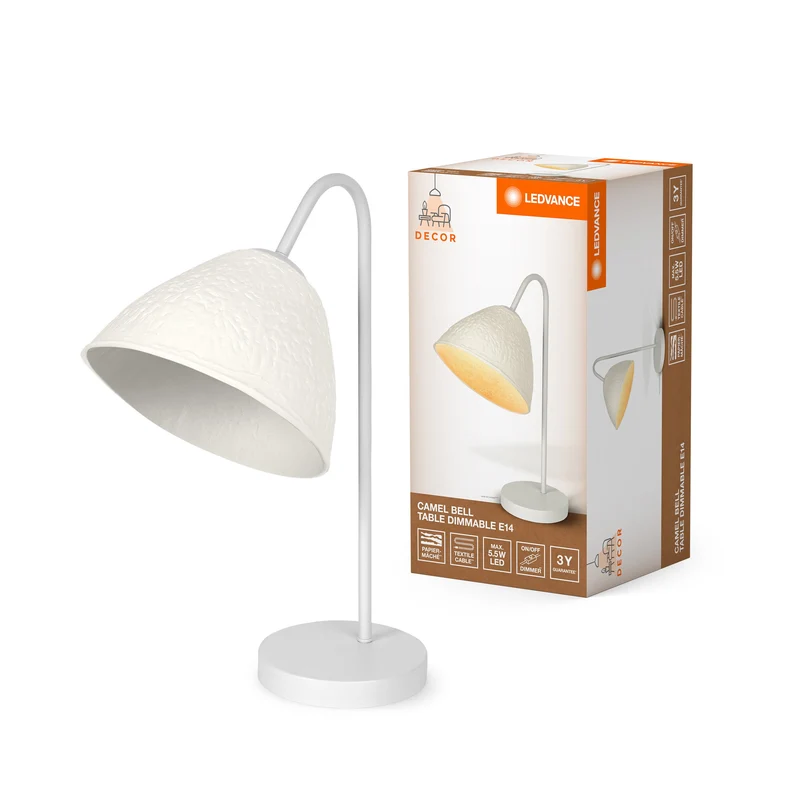 LEDVANCE DECOR Lampe de table Decor Camel Bell blanche, E14, dimmable