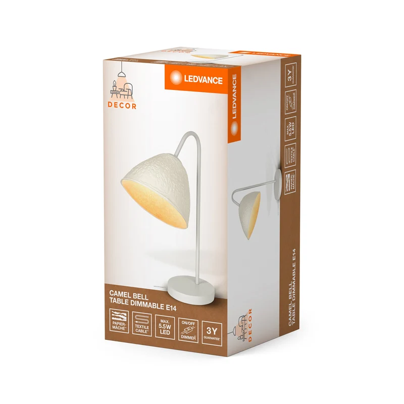 LEDVANCE DECOR Lampe de table Decor Camel Bell blanche, E14, dimmable
