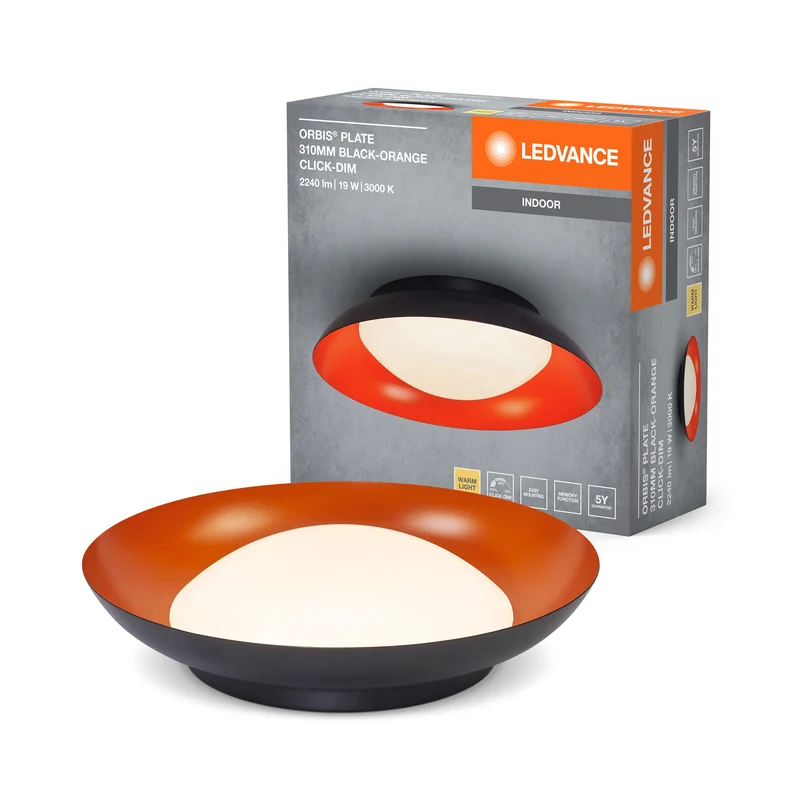 LEDVANCE ORBIS Plafonnier plaque 19W 310mm noir/orange