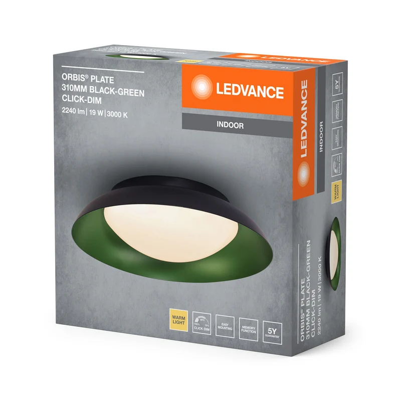 LEDVANCE ORBIS Plafonnier Plate 19W 310mm noir/vert