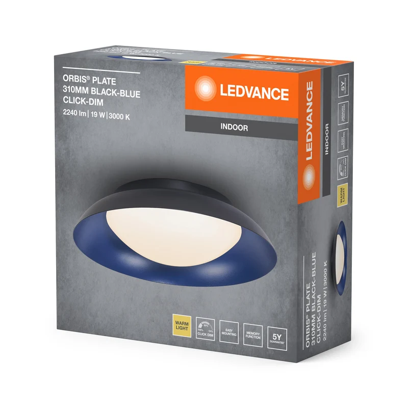 LEDVANCE ORBIS Plafonnier Plate 19W 310mm noir/bleu