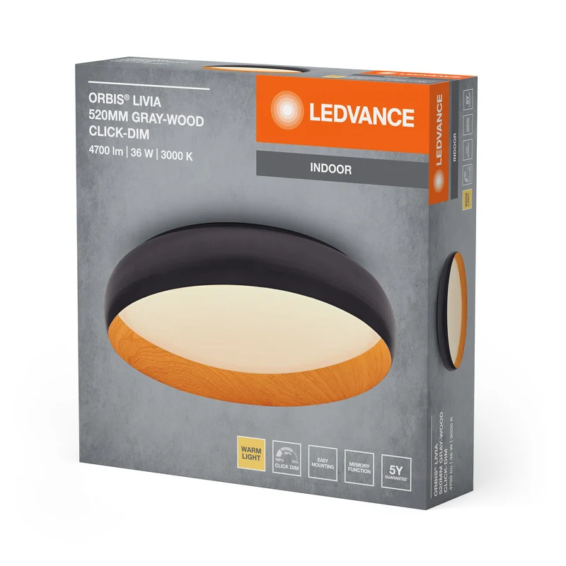 LEDVANCE ORBIS Livia plafonnier 36W 2000lm décor gris/bois